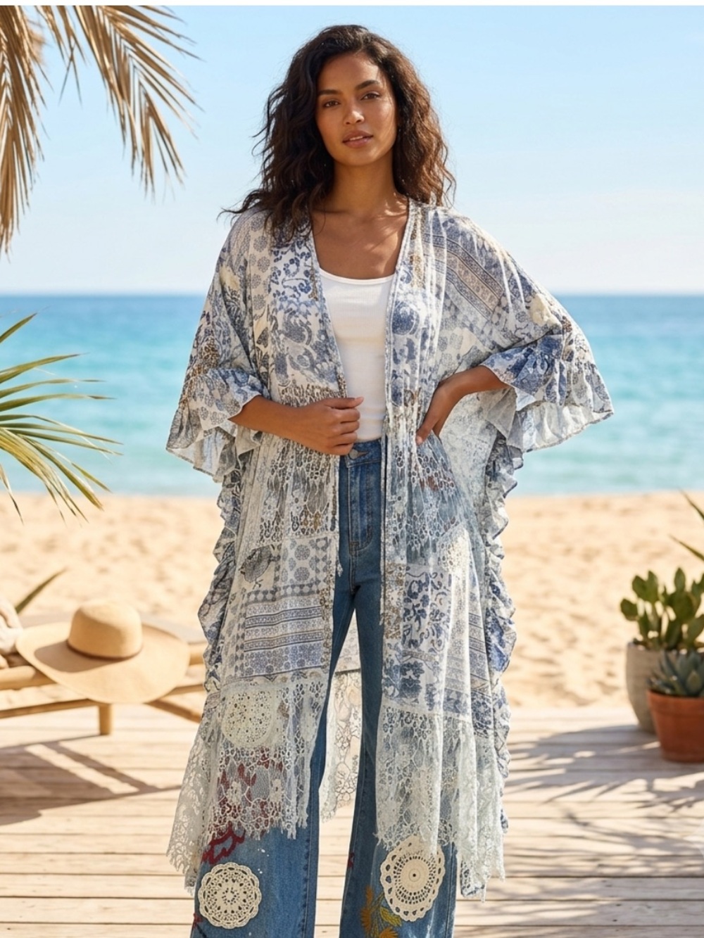 💕Oli & Hali Light Blue Lace Patchwork Kimono Duster